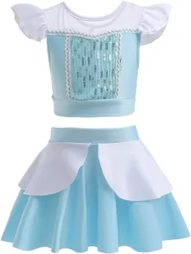REXREII Girls Princess Swimsuits Two-Piece Tankini Set Beach Surf Birthday Swimming Party Bathing Suits Fancy Swimwear