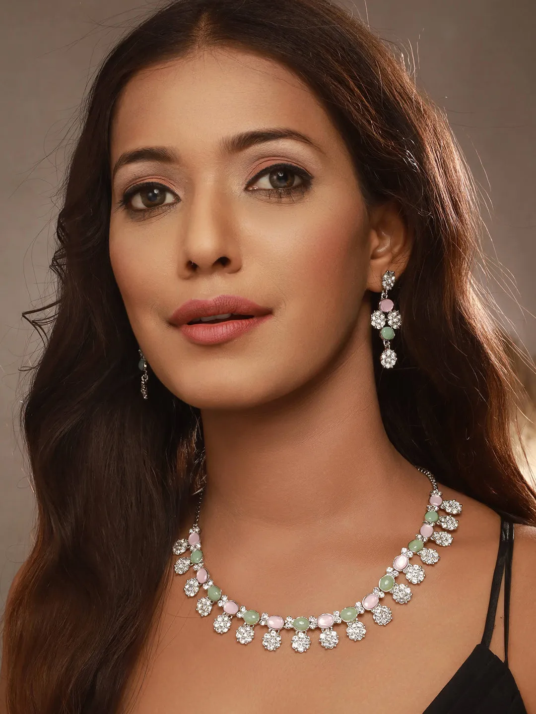 Rhodium-Plated American Diamond Studded Jewellery Set