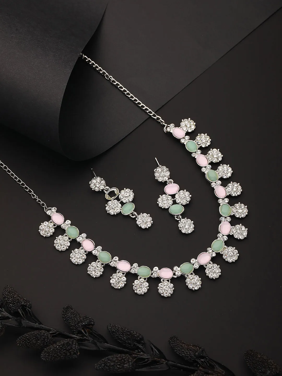 Rhodium-Plated American Diamond Studded Jewellery Set