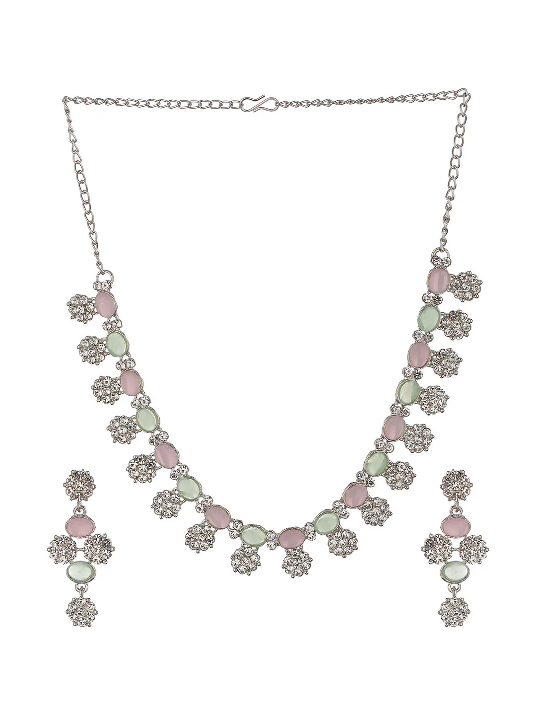 Rhodium-Plated American Diamond Studded Jewellery Set