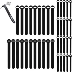 Self-Gripping Cable Ties by Wrap-It Storage, Black, 40 Pack (5 Inch and 8 Inch Straps)  Reusable Hook and Loop Cord Organizer Cable Ties for Cord Management and Desk or Office Organization