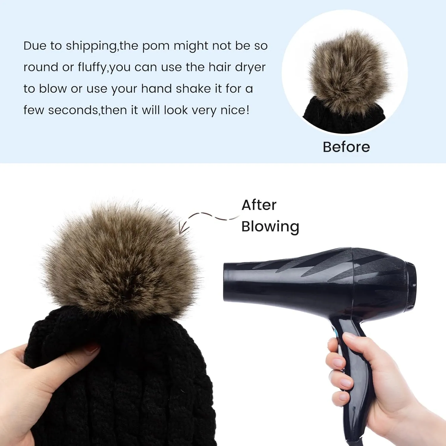 Simplicity Womens Winter Beanies Hand Knit Faux Fur Pompoms Beanie Hats