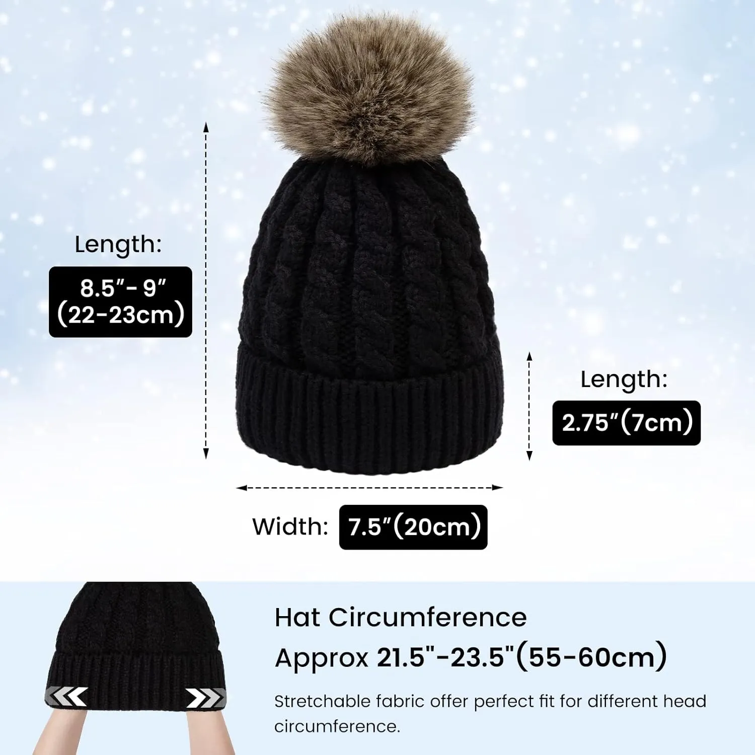Simplicity Womens Winter Beanies Hand Knit Faux Fur Pompoms Beanie Hats