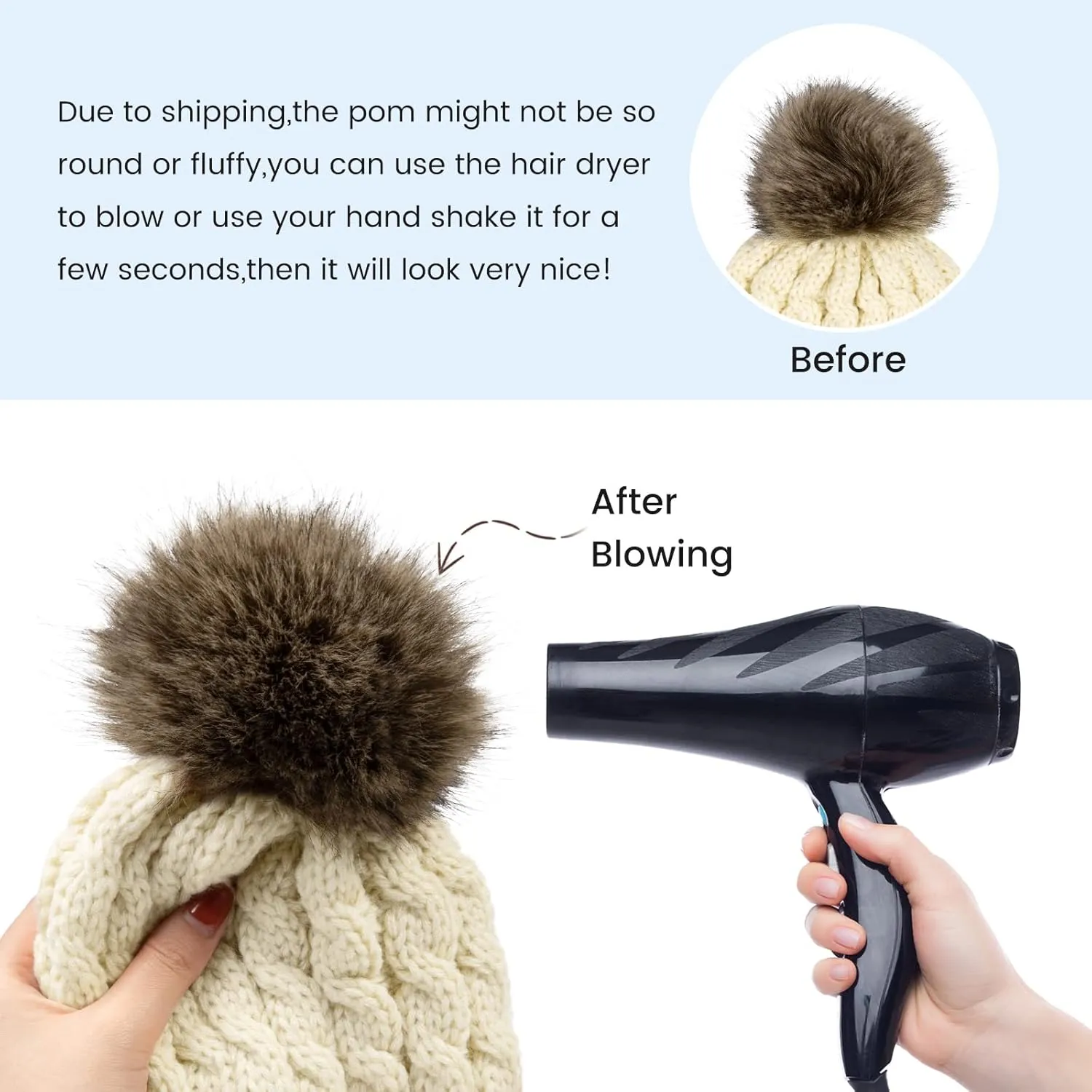 Simplicity Womens Winter Beanies Hand Knit Faux Fur Pompoms Beanie Hats