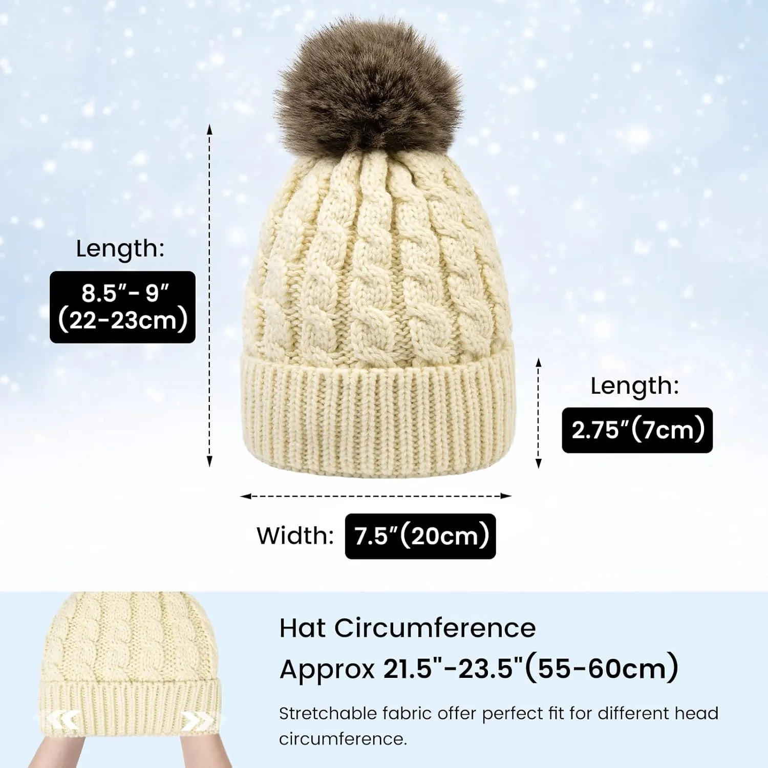 Simplicity Womens Winter Beanies Hand Knit Faux Fur Pompoms Beanie Hats