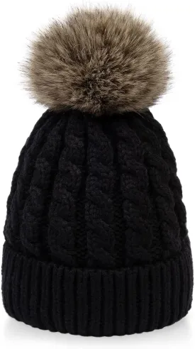 Simplicity Womens Winter Beanies Hand Knit Faux Fur Pompoms Beanie Hats