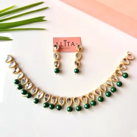 Single Layer Kundan Set (Green)