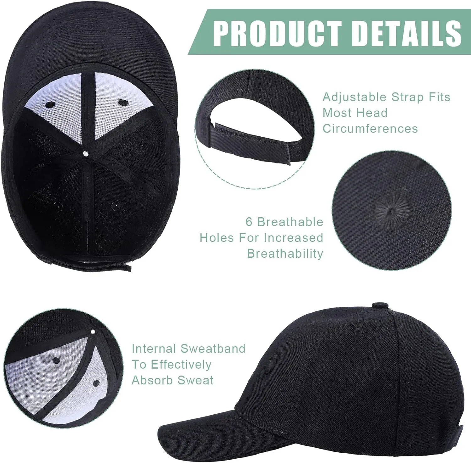 Unittype 72 Pcs Plain Baseball Caps Bulk Unisex Blank Dad Caps Adjustable Back Strap Sublimation Hats for Trucker Men Women