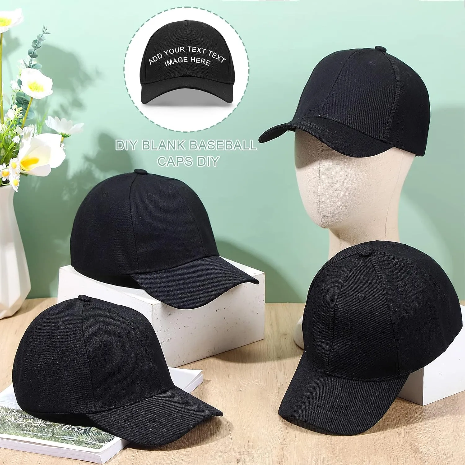Unittype 72 Pcs Plain Baseball Caps Bulk Unisex Blank Dad Caps Adjustable Back Strap Sublimation Hats for Trucker Men Women