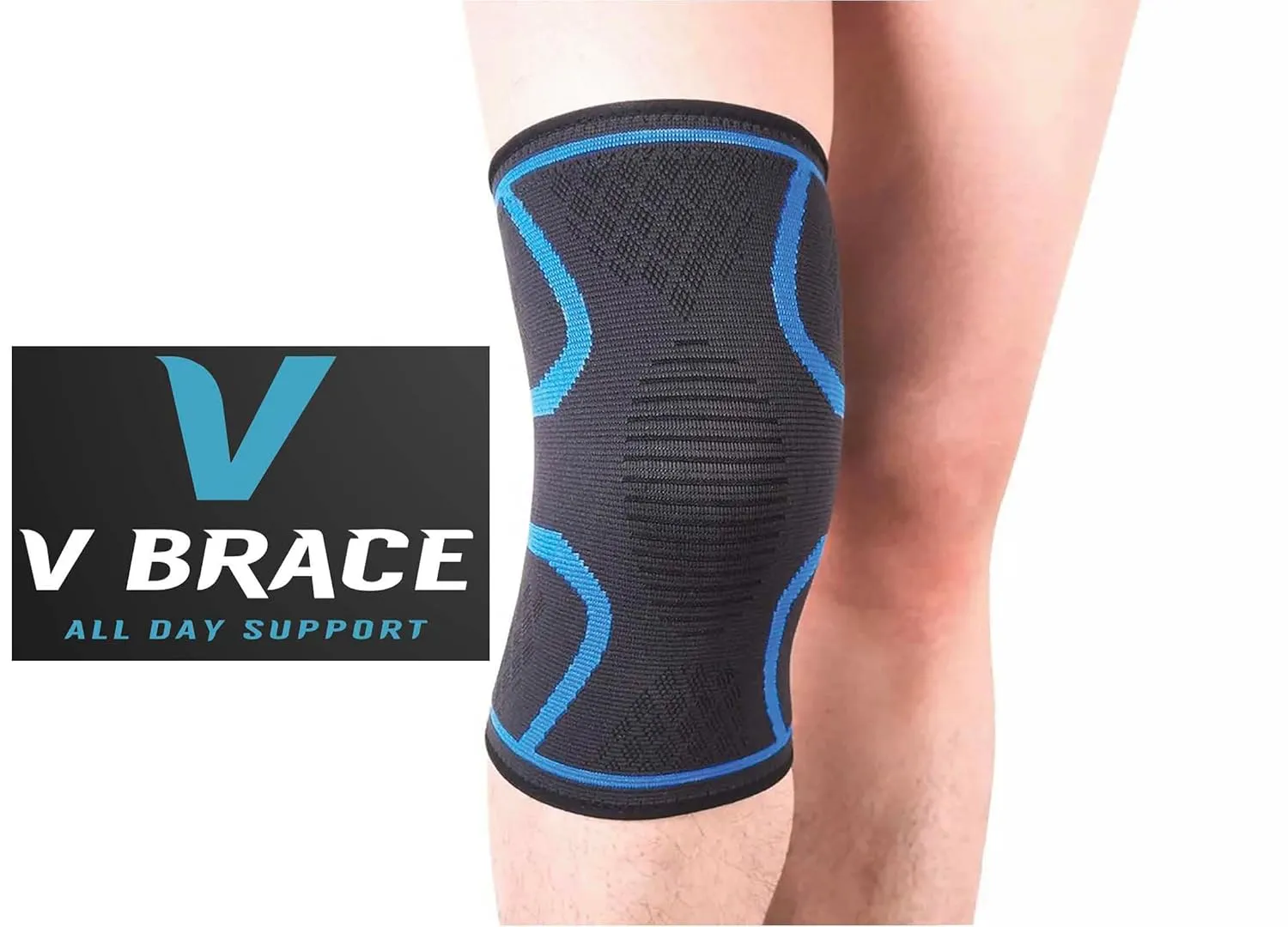 V Brace Knee Compression Sleeve, Knee Brace for Arthritis Pain and Support, Knee Brace for Women and Men Joint Support (Medium, Blue)