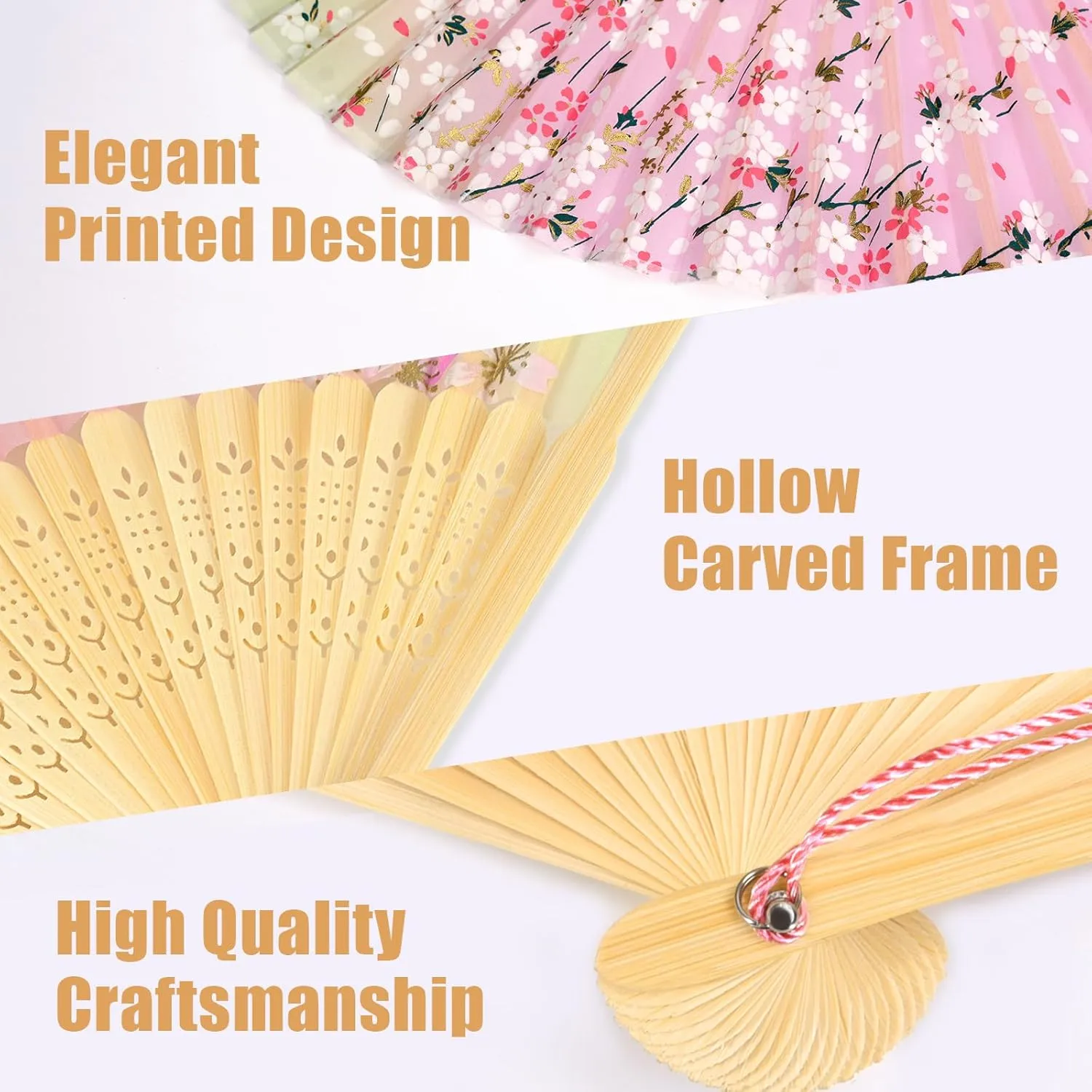 WEARXI Handheld Fan, 4 PCS Hand Fan, Chinese Folding Fan for Women Foldable, Silk Bamboo Hand Held Fan, Paper Hand Fan