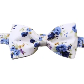 White & Blue Floral Bow Tie