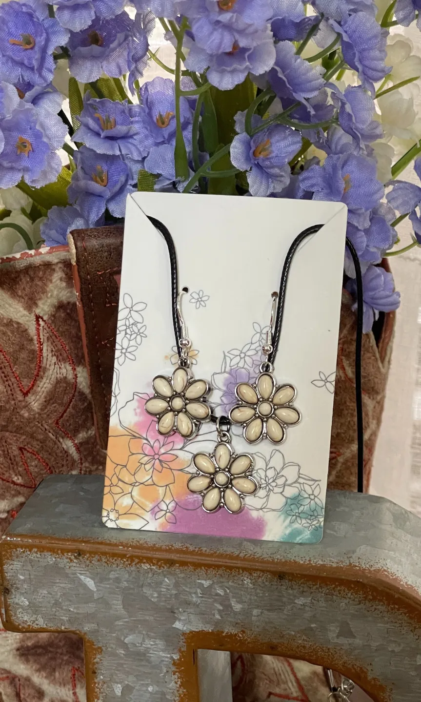 White Turquoise Earrings & Necklace | Daisy Charm Earrings | Birthday Present | Gift for Her | Women's Earrings Set