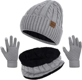 Womens Beanie Hat Scarf Touch Screen Gloves Set for Women Warm Knit Fleece Lined Skull Caps Neck Warmer Gifts