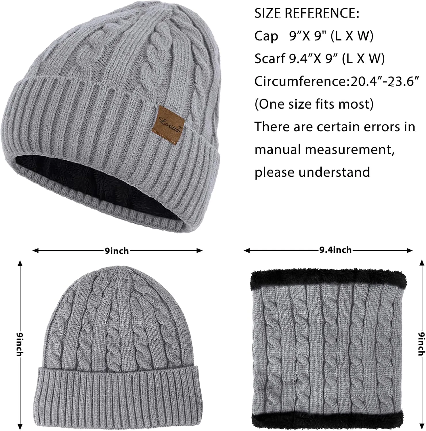 Womens Beanie Hat Scarf Touch Screen Gloves Set for Women Warm Knit Fleece Lined Skull Caps Neck Warmer Gifts