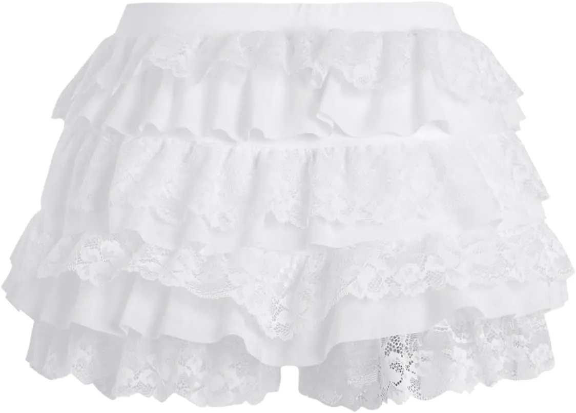 Women's Y2k Ruffle Shorts Lace Lolita Bloomers Elastic Waist Bow Front Shorts Micro Boyshorts