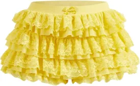 Women's Y2k Ruffle Shorts Lace Lolita Bloomers Elastic Waist Bow Front Shorts Micro Boyshorts