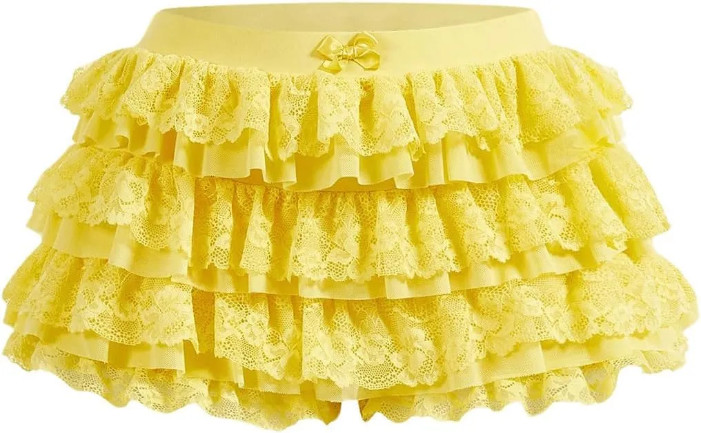 Women's Y2k Ruffle Shorts Lace Lolita Bloomers Elastic Waist Bow Front Shorts Micro Boyshorts