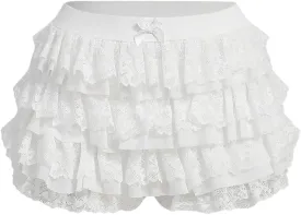 Women's Y2k Ruffle Shorts Lace Lolita Bloomers Elastic Waist Bow Front Shorts Micro Boyshorts