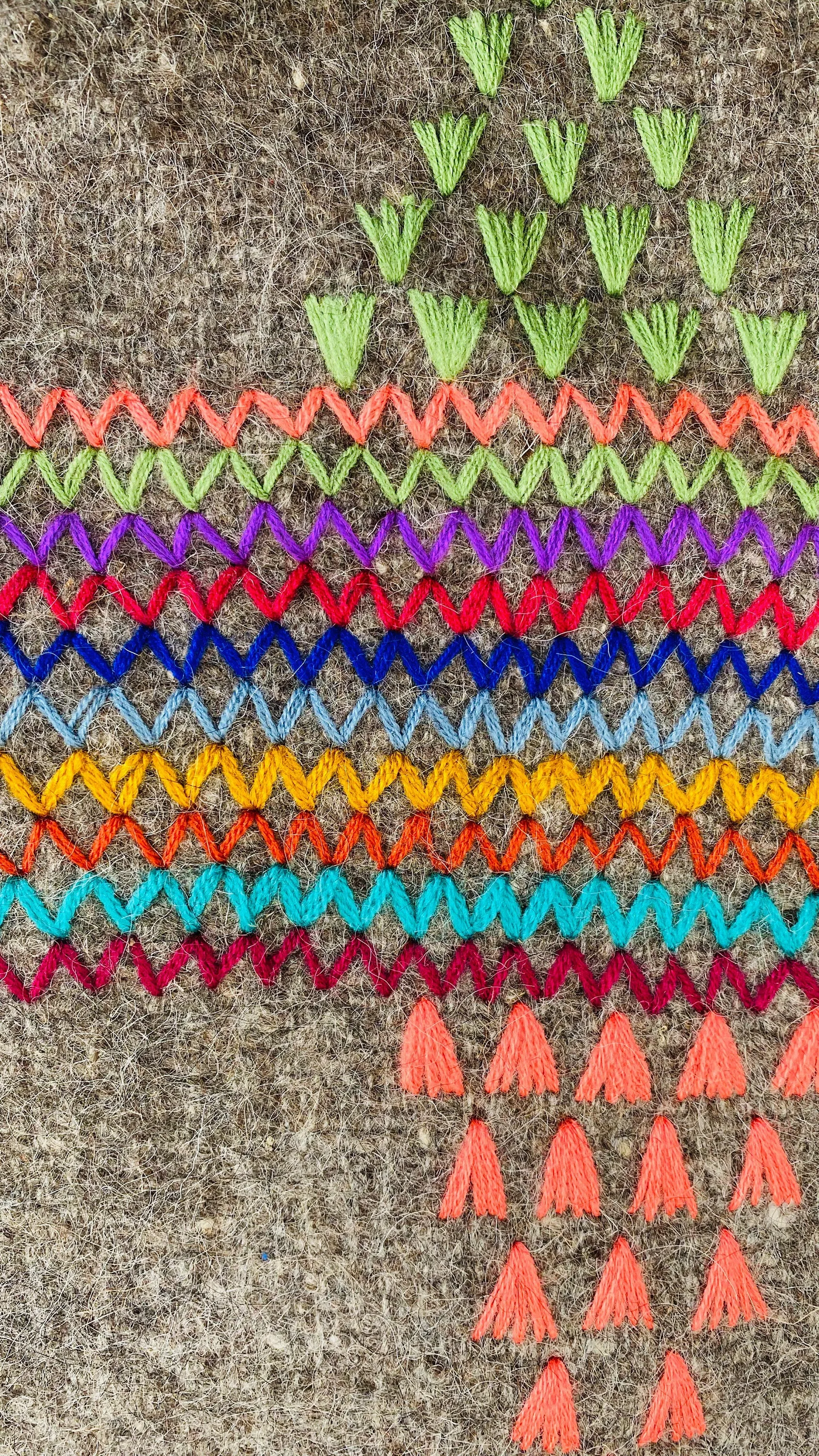 Wool Shawl. Embroidered & Tassels. Mayan. Chamula. Mexico